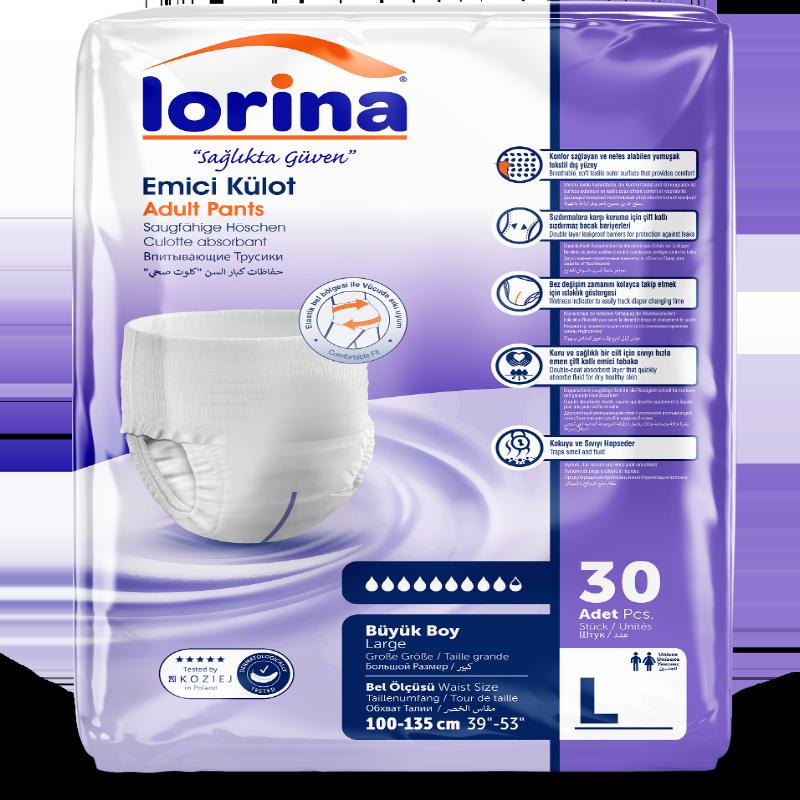 Підгузки-трусики для дорослих Lorina, розмір L (100-135cм), 30шт
